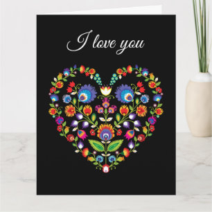 ❤ Custom text, Folklore heart, Wycinanki style  Card