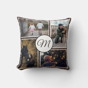 Custom Text/ Four Picture Collage Wood Pattern Cushion