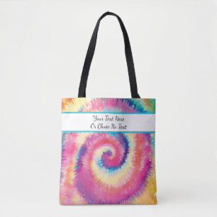 Custom Text/ Fun 60s Tie Dye Colorful Hippie Swirl Tote Bag