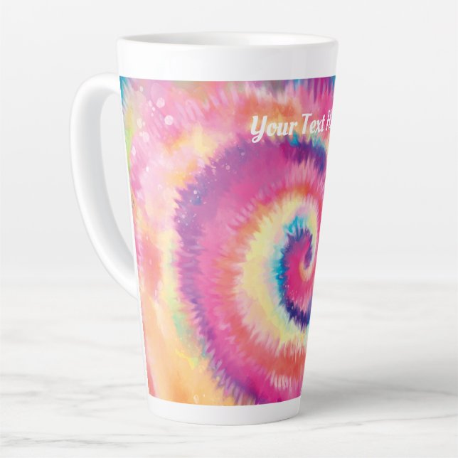 Custom Text/ Fun 60s Tie Dye Colourful Hippie Swir Latte Mug (Left Angle)