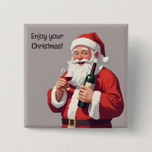 Custom Text Funny Drunk Santa 15 Cm Square Badge