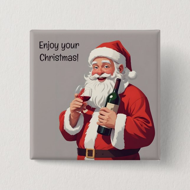 Custom Text Funny Drunk Santa 15 Cm Square Badge (Front)