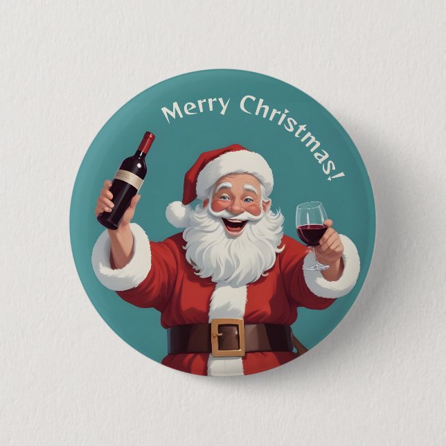 Custom Text Funny Drunk Santa 6 Cm Round Badge (Front)