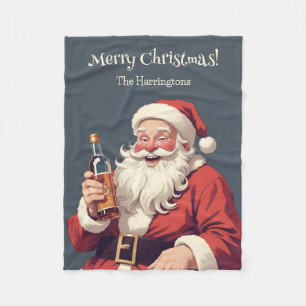 Custom Text Funny Drunk Santa Fleece Blanket