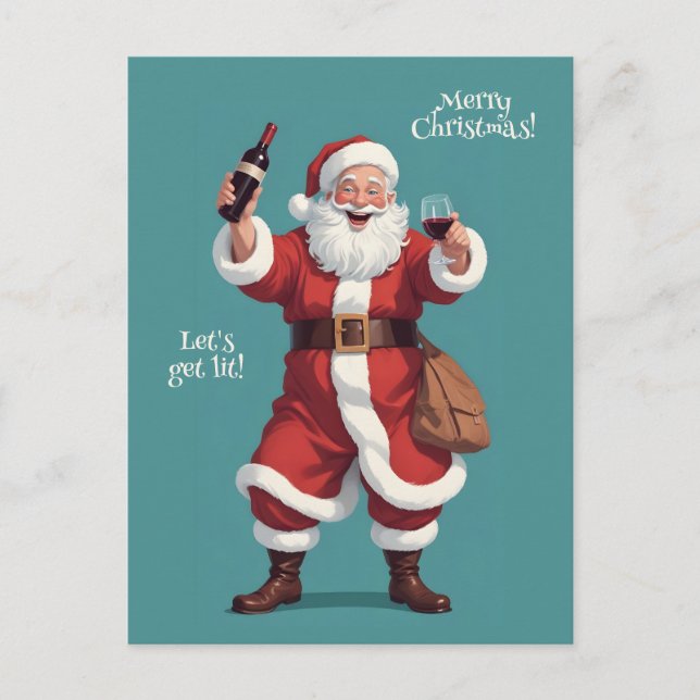 Custom Text Funny Drunk Santa Holiday Postcard (Front)