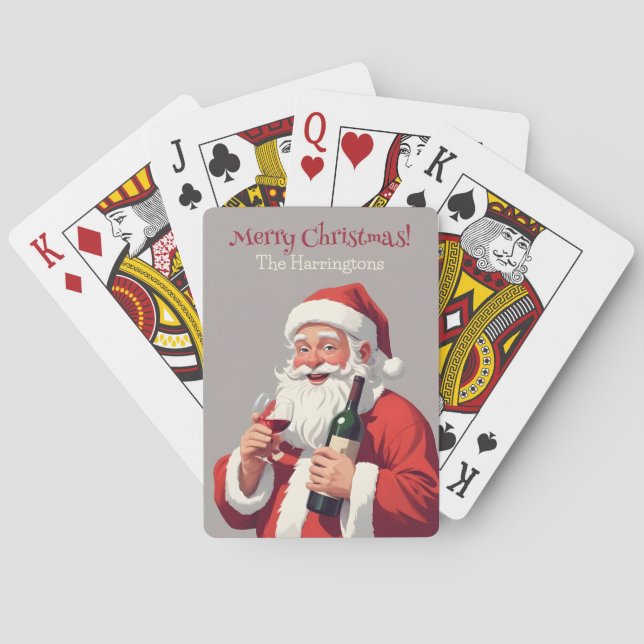 Custom Text Funny Drunk Santa Playing Cards (Back)