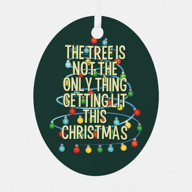 Custom Text Funny Lit Christmas Tree Metal Tree Decoration (Front)