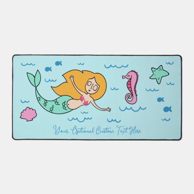 Custom Text Funny Mermaid Desk Mat (Front)