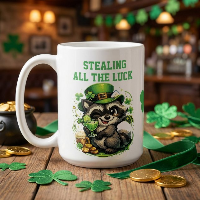 Custom Text Funny Racoon St. Patrick's Day Coffee Mug (Creator Uploaded)