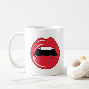 Custom Text Funny Red Lips Cartoon Mouth Coffee Mug