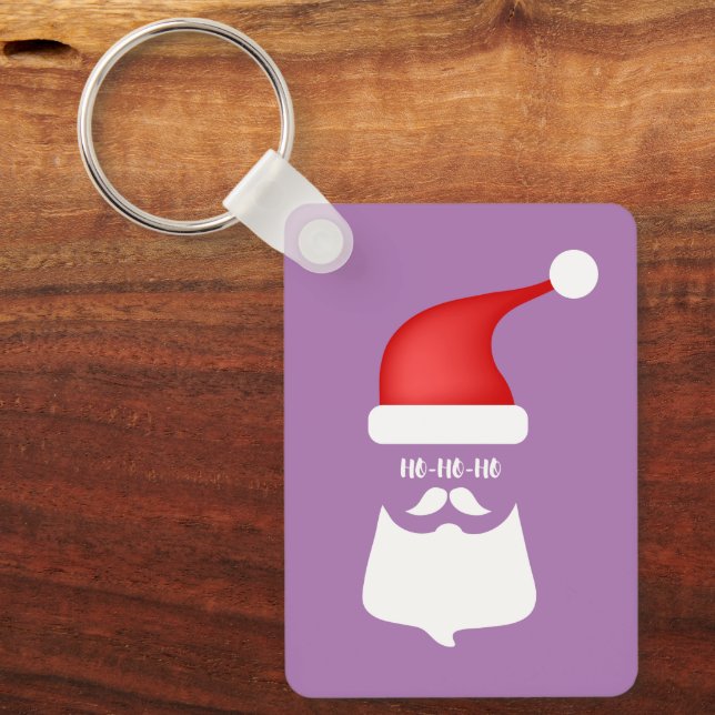 Custom text funny Santa colourful Christmas purple Key Ring (Front)