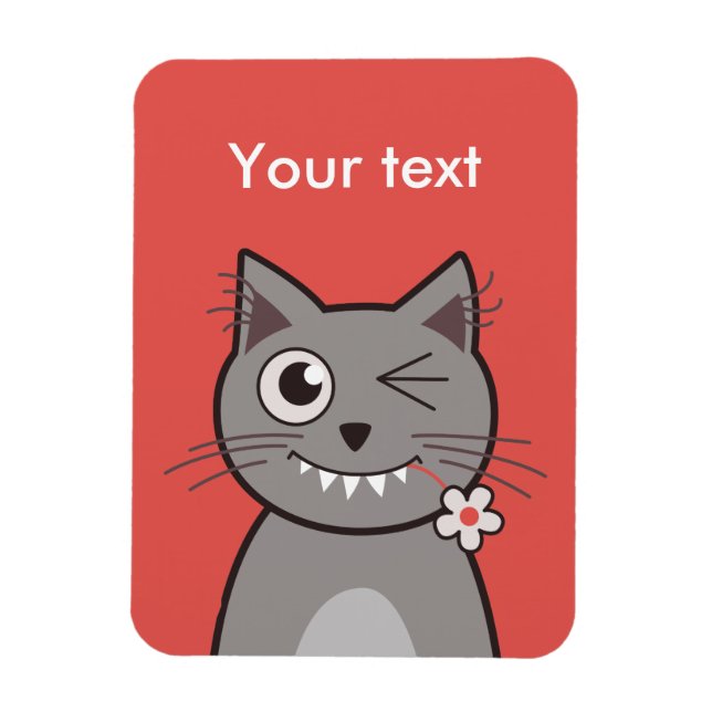 Custom Text Funny Winking Cartoon Kitty Cat Magnet (Vertical)