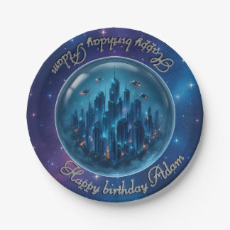 Custom Text Futuristic City Plate