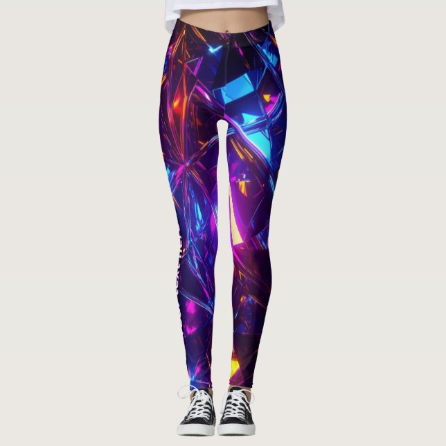 Custom Text Futuristic Neon Prism Personalised Leggings (Front)
