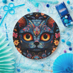 Custom text 💀😺 Gato De Los Muertos Paper Plate