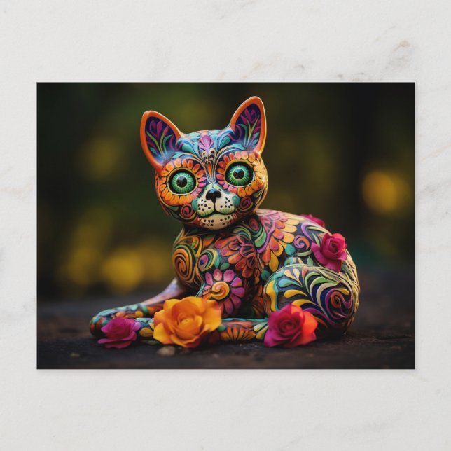Custom text 💀😺 Gato De Los Muertos Postcard (Front)