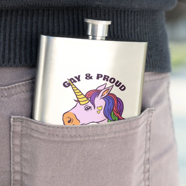 Custom Text Gay Unicorn Hip Flask (In Situ)
