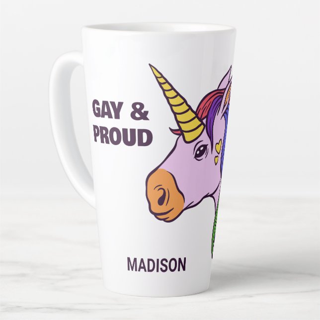 Custom Text Gay Unicorn Latte Mug (Left Angle)