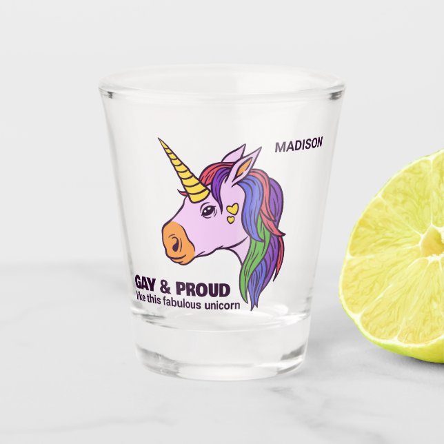 Custom Text Gay Unicorn Shot Glass (Front)