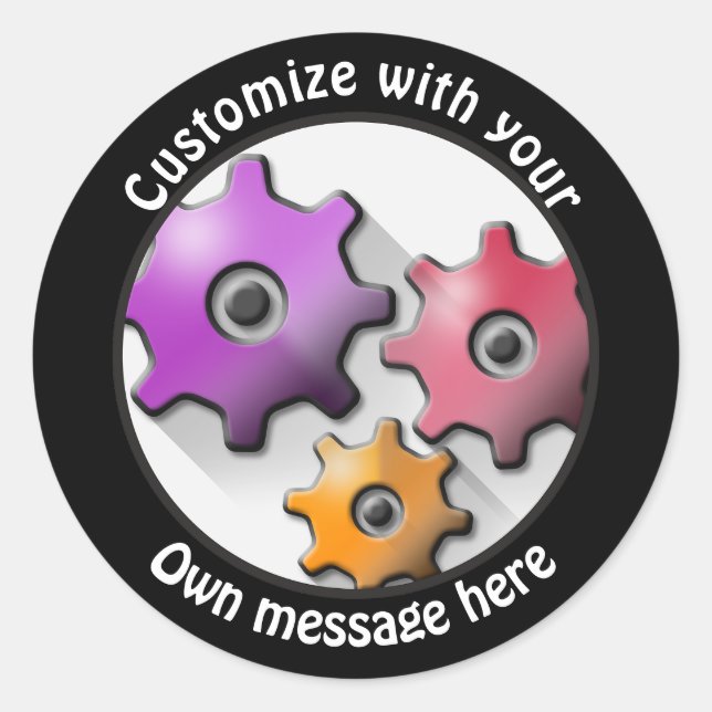 Custom Text Gears  Classic Round Sticker (Front)