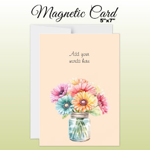 Custom text gerbera floral peach magnetic card