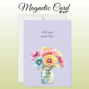 Custom text gerbera floral purple magnetic card