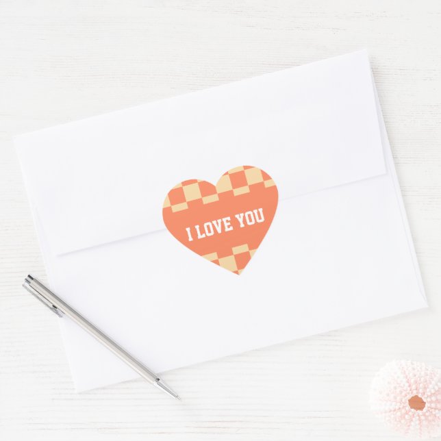 Custom Text Gingham Pattern Heart Sticker (Envelope)
