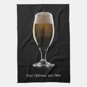 Custom text Glass of Beer Tea Towel