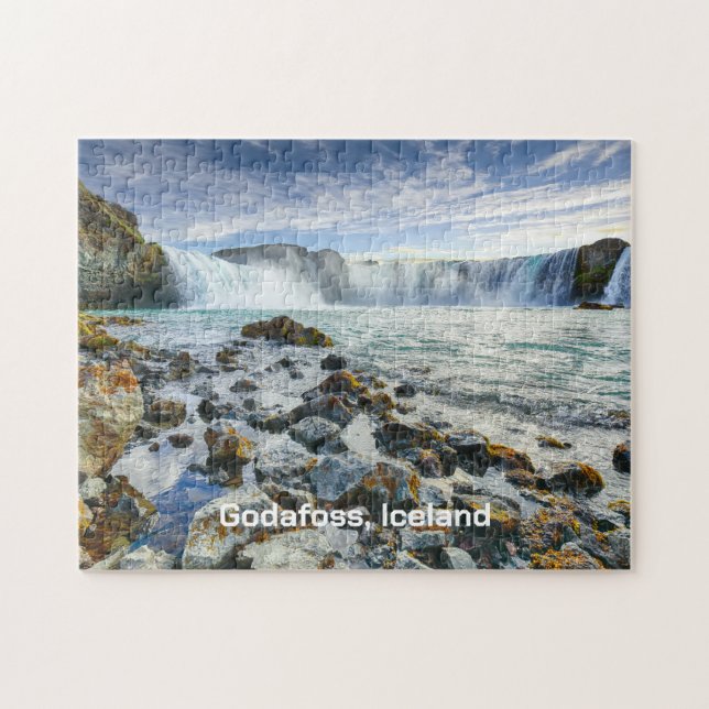 Custom Text Godafoss Waterfalls, Iceland Jigsaw Puzzle (Horizontal)