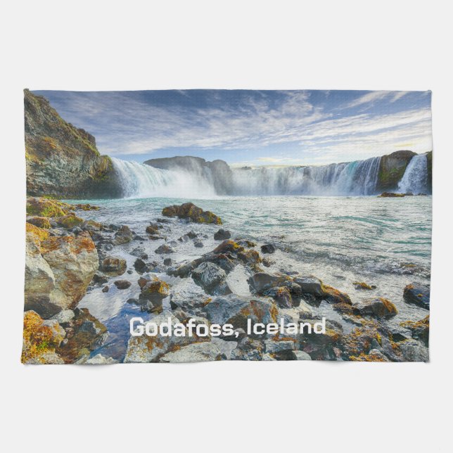 Custom Text Godafoss Waterfalls, Iceland Tea Towel (Horizontal)
