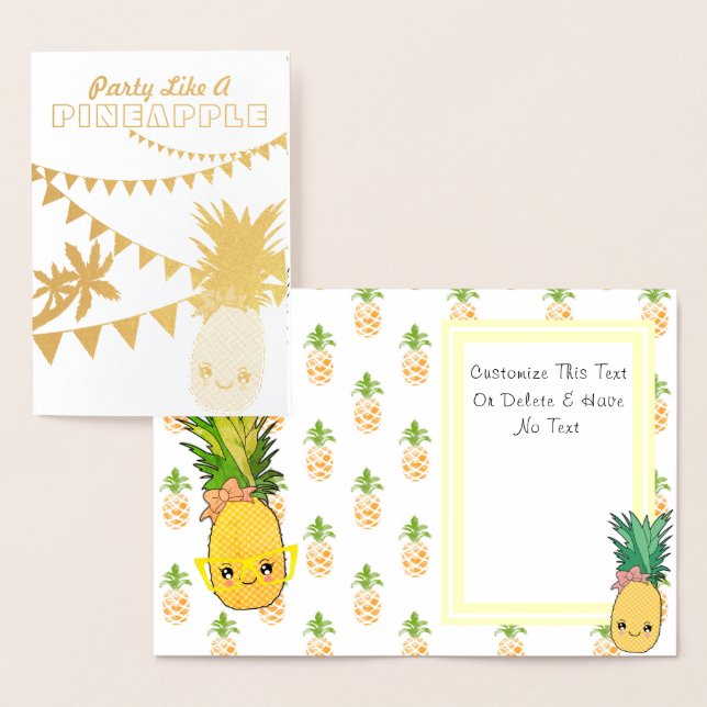Custom Text/ Gold Party Pineapple Kawaii Beach Foil Card (Display)
