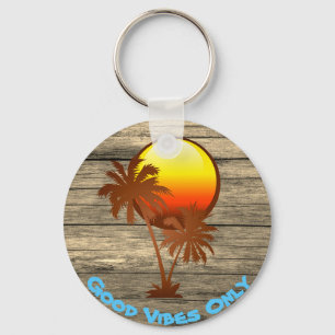 Custom Text Good Vibes Only Sunset Pier Beach Key Ring