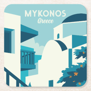 Custom Text Greece Square Paper Coaster