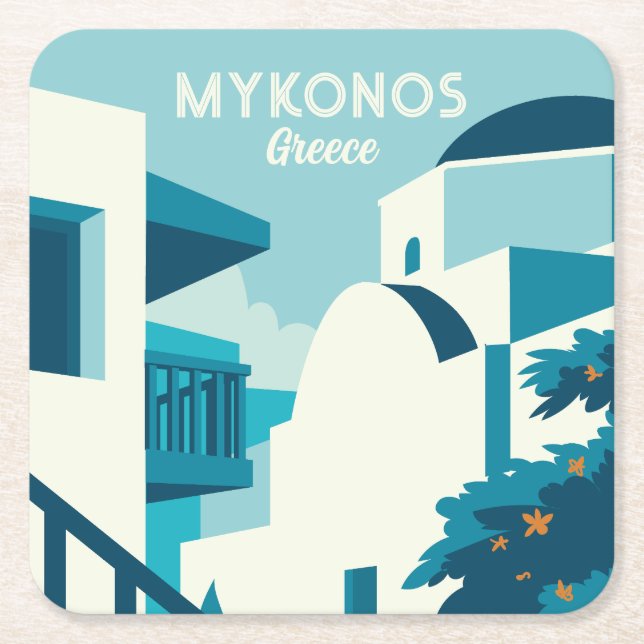 Custom Text Greece Square Paper Coaster (Front)