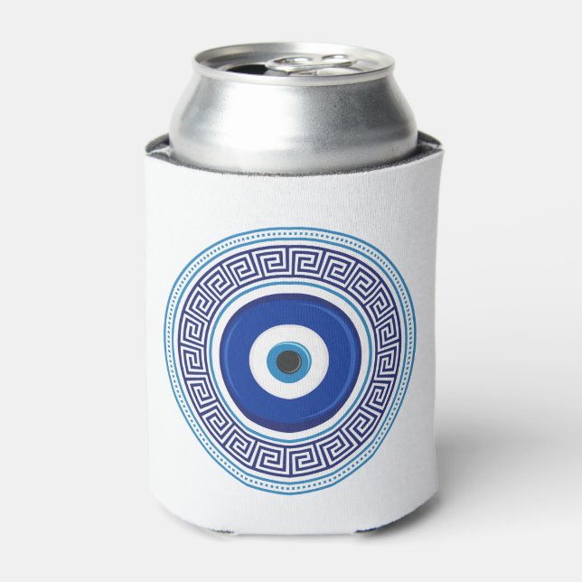 Custom Text Greek Pattern Evil Eye Nazar Can Cooler (Can Front)