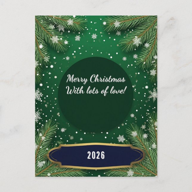 🎁 Custom Text Green Christmas Pine Branches Holiday Postcard (Front)