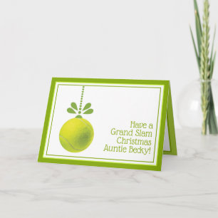 Custom text green Tennis bauble Christmas Card