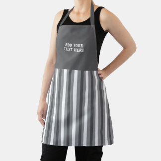 Custom text grey white striped  apron