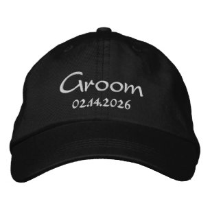 Custom Text Groom With Date Embroidered Hat