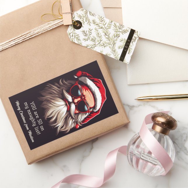 Custom Text Grumpy Santa Rectangular Sticker (Gifting)