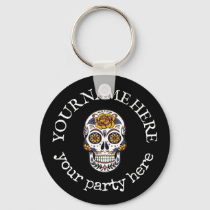 Custom Text Halloween Sugar Skull La Santa Muerte Key Ring