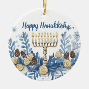 Custom text Hanukkah Festival of Lights Keepsake Ceramic Ornament