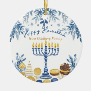 Custom text Hanukkah Harmony Keepsake Ceramic Ornament
