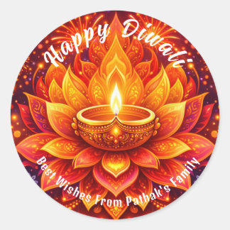 Custom text, Happy Diwali Classic Round Sticker
