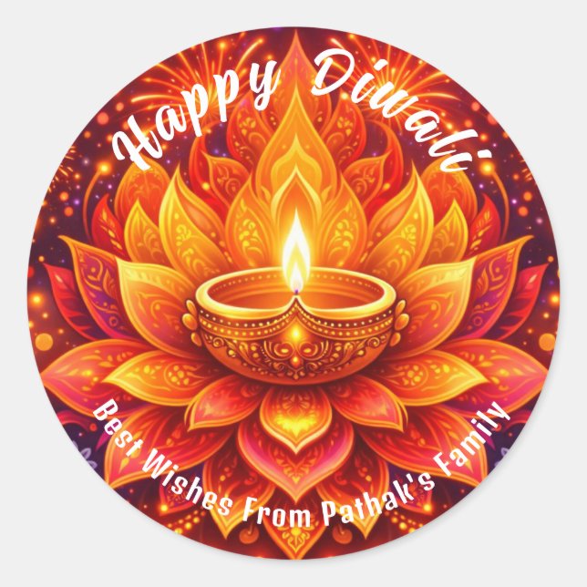Custom text, Happy Diwali  Classic Round Sticker (Front)