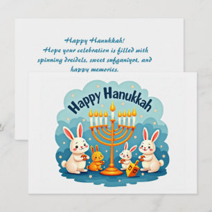 Custom text Happy Hanukkah Bunny Menorah Holiday Card