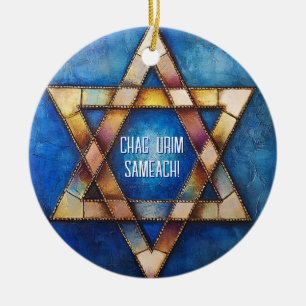 Custom text Happy Hanukkah✡️, Star of David Ceramic Ornament