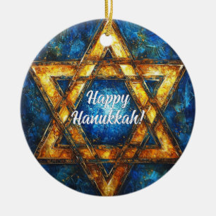 Custom text Happy Hanukkah✡️, Star of David Ceramic Ornament