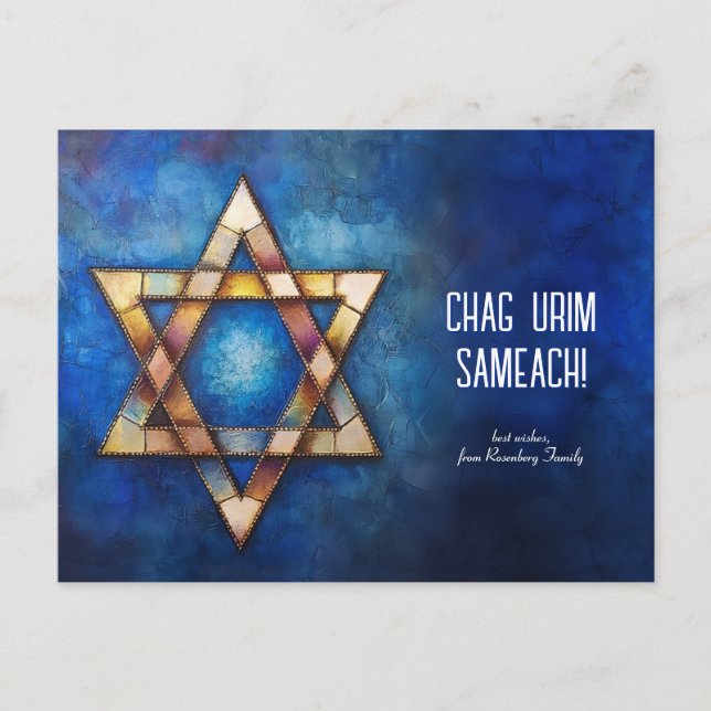 Custom text Happy Hanukkah✡️, Star of David Postcard (Front)
