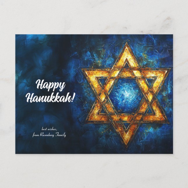 Custom text Happy Hanukkah✡️, Star of David Postcard (Front)